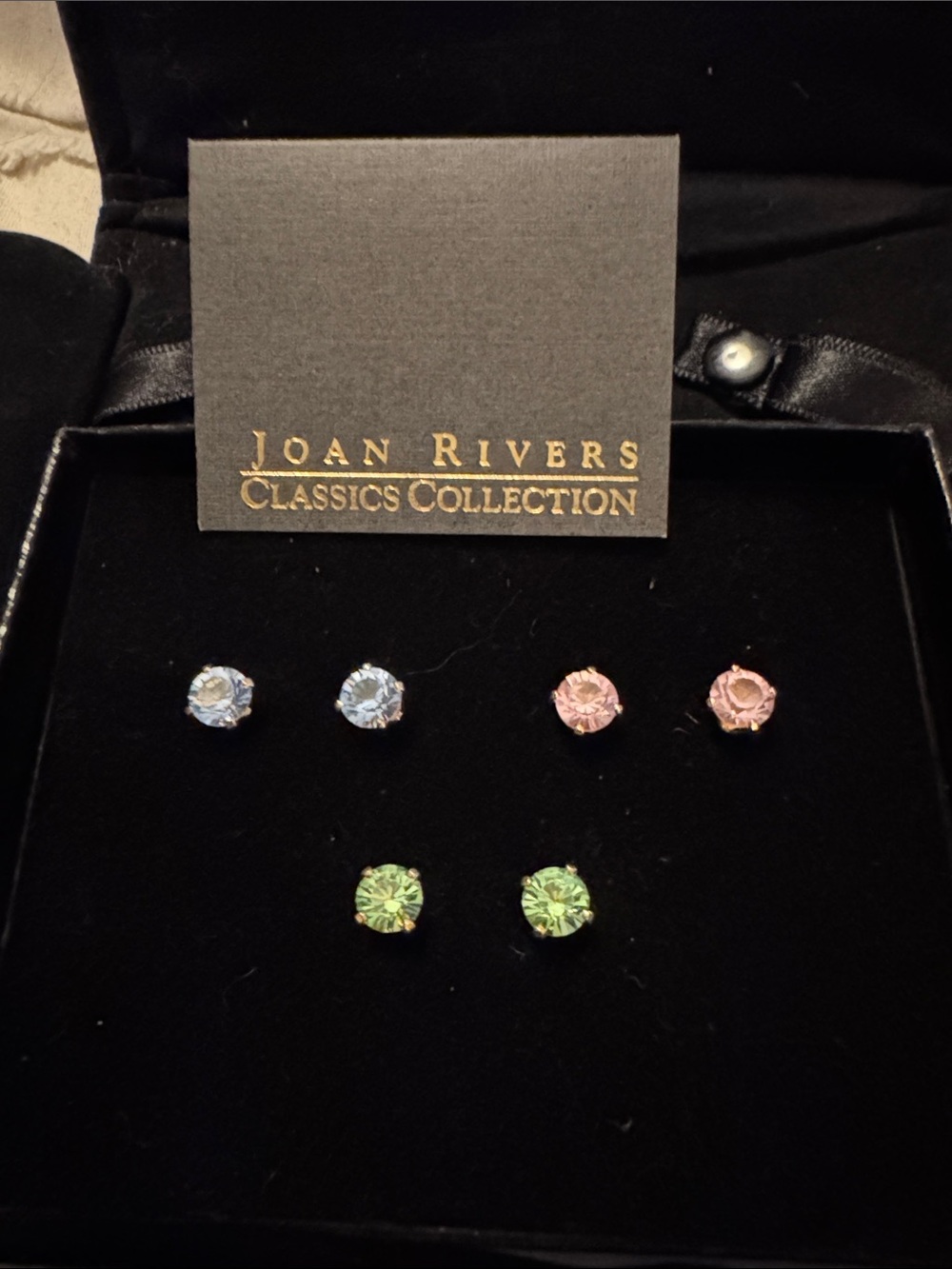 Joan Rivers Pastel Blue, Pink & Light Green Crystal Stud Trio
